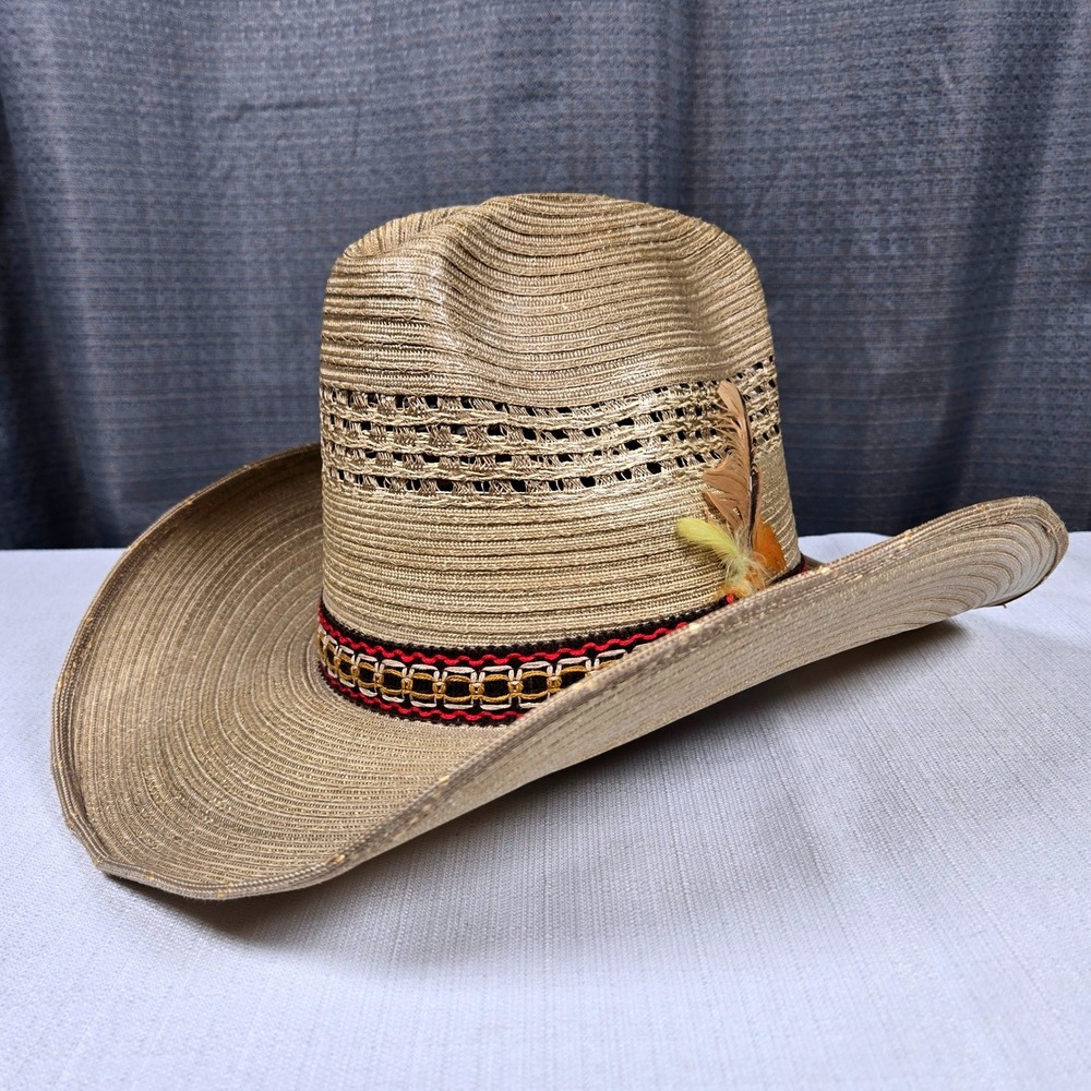 Vtg Rio Grande Straw Cowboy Hat Size 7 1/4 EU 58 Chihuahua Mexico Woven Western